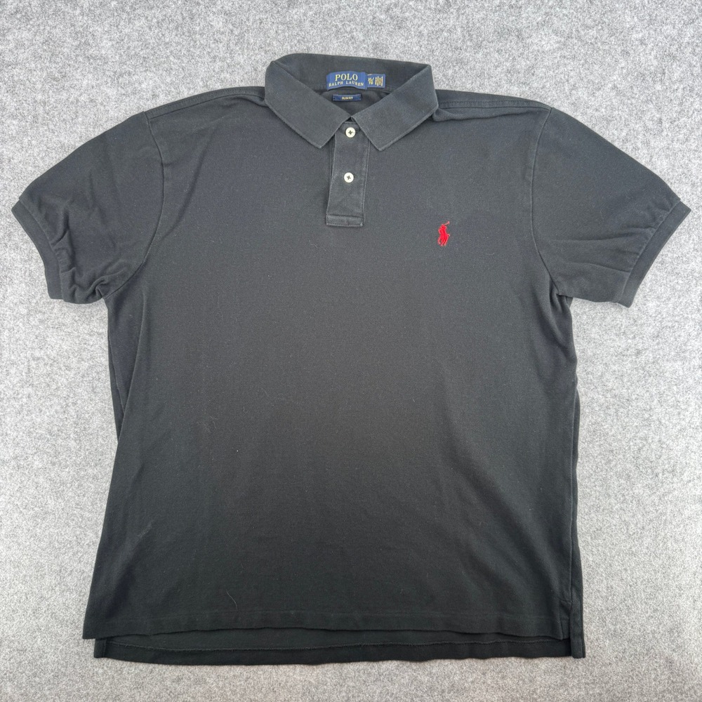 Polo Ralph Lauren Polo Shirt Mens XL Slim Fit Black Red Pony EUC